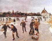 Ole Peter Hansen Balling Pa ice out the village. Faborg Germany oil painting artist